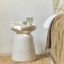 Table De Chevet|Bout De Canapé*alinea Bout de canapé en ciment terrazzo D35xH45cm - écru Blanc