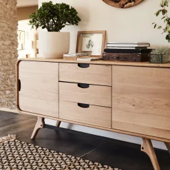 Buffet De Salle À Manger|Buffet*alinea Buffet bas plaqué chêne 2 portes et 3 tiroirs et piètement chêne massif - Bois clair