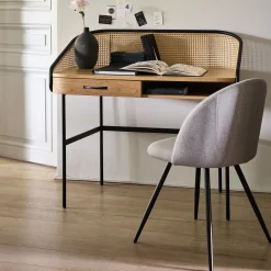 Bureau*alinea Bureau avec rangement en bois et rotin - L105xl59XH96cm Bois clair