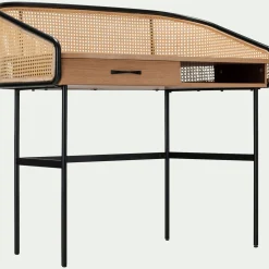 Bureau*alinea Bureau avec rangement en bois et rotin - L105xl59XH96cm Bois clair