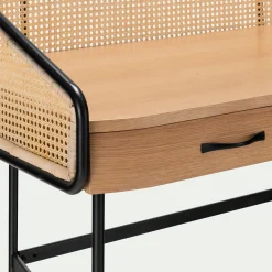 Bureau*alinea Bureau avec rangement en bois et rotin - L105xl59XH96cm Bois clair