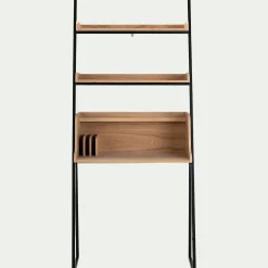Bureau|Bibliothèque Et Étagère*alinea Bureau plaqué frêne et métal noir avec 2 tablettes L80cm - Bois clair