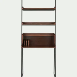 Bureau|Bibliothèque Et Étagère*alinea Bureau plaqué noyer et métal noir avec 2 tablettes L80cm - Bois foncé