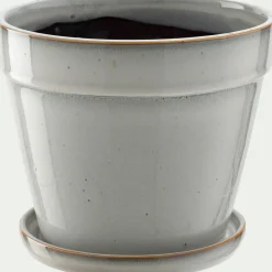 Pot De Fleur*alinea Cache-pot et sa coupelle en céramique D23cm - cassé Blanc