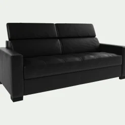 Canapé En Cuir|Canapé 3 Places*alinea Canapé 3 places convertible matelas Bultex en cuir avec accoudoirs 15cm - Noir