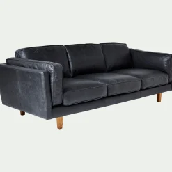 Canapé En Cuir|Canapé 3 Places*alinea Canapé 3 places fixe en cuir de vachette - Noir