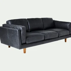 Canapé En Cuir|Canapé 3 Places*alinea Canapé 3 places fixe en cuir de vachette - Noir