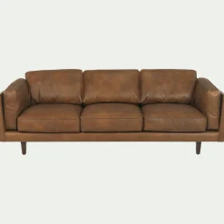 Canapé 3 Places|Canapé Fixe*alinea Canapé 3 places fixe en cuir de vachette - Marron