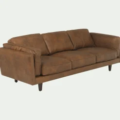 Canapé 3 Places|Canapé Fixe*alinea Canapé 3 places fixe en cuir de vachette - Marron