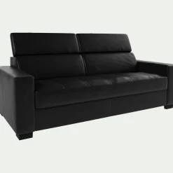 Canapé En Cuir|Canapé 3 Places*alinea Canapé 3 places fixe en cuir avec accoudoirs 20cm - Noir