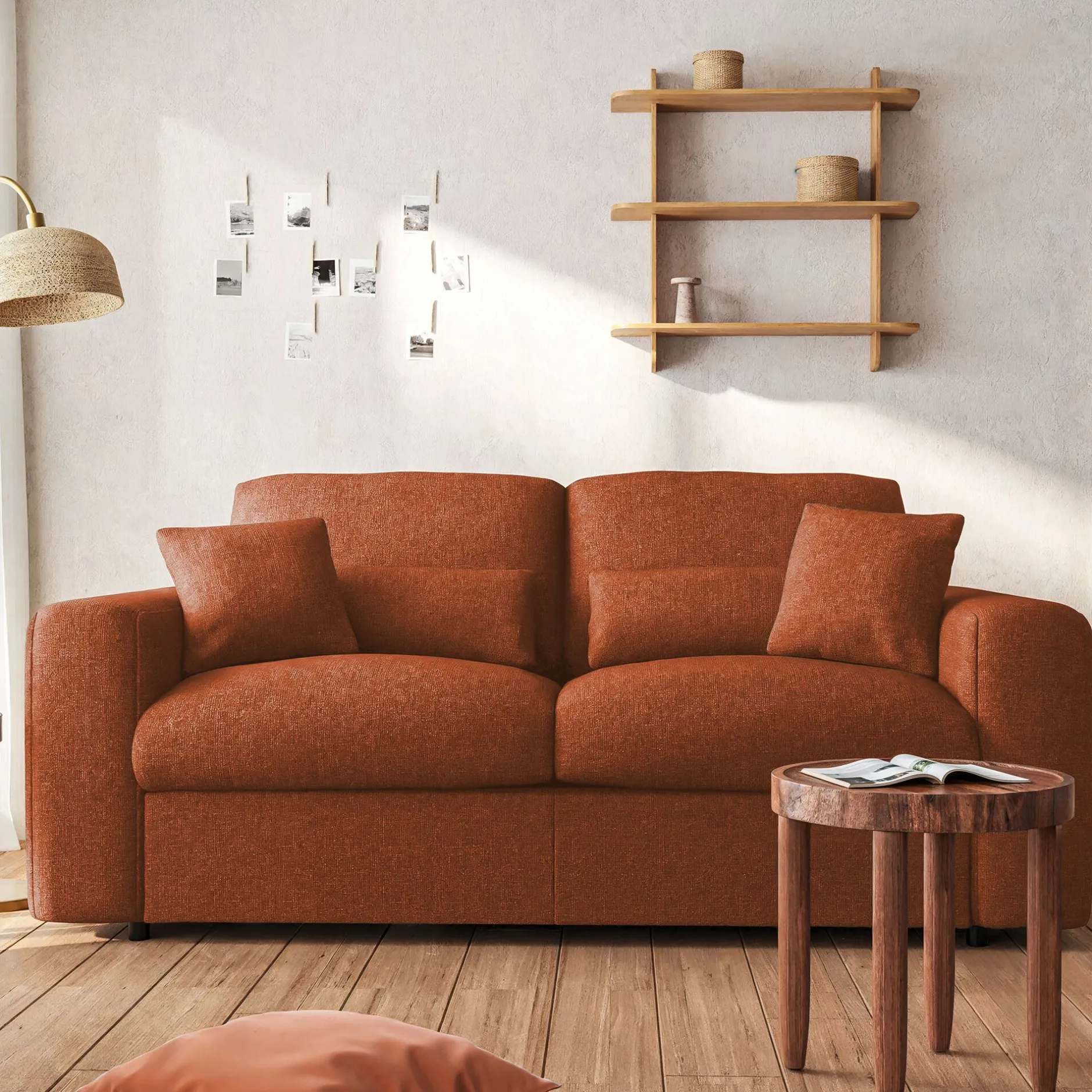 Canapé En Tissu|Canapé 3 Places*alinea Canapé 3 places fixe en tissu chenille Benjo - brun rustrel Marron