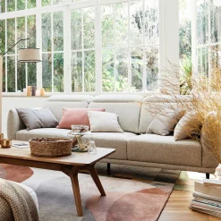 Canapé En Tissu|Canapé Droit*alinea Canapé 4 places fixe en tissu avec fonction avance-recul - roucas Beige