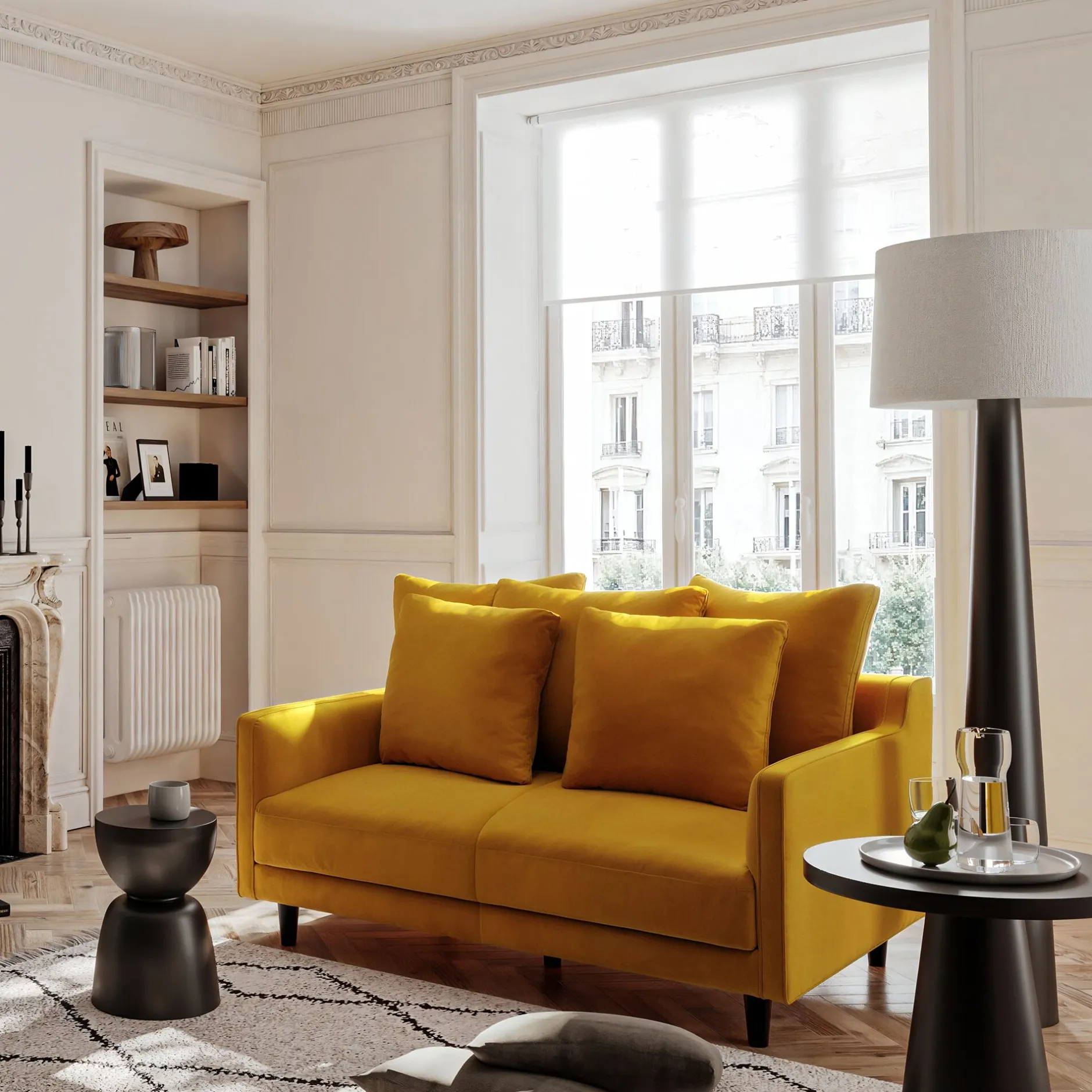 Canapé 2 Places|Petit Canapé*alinea Canapé 2 places fixe en tissu velvet - argan Jaune