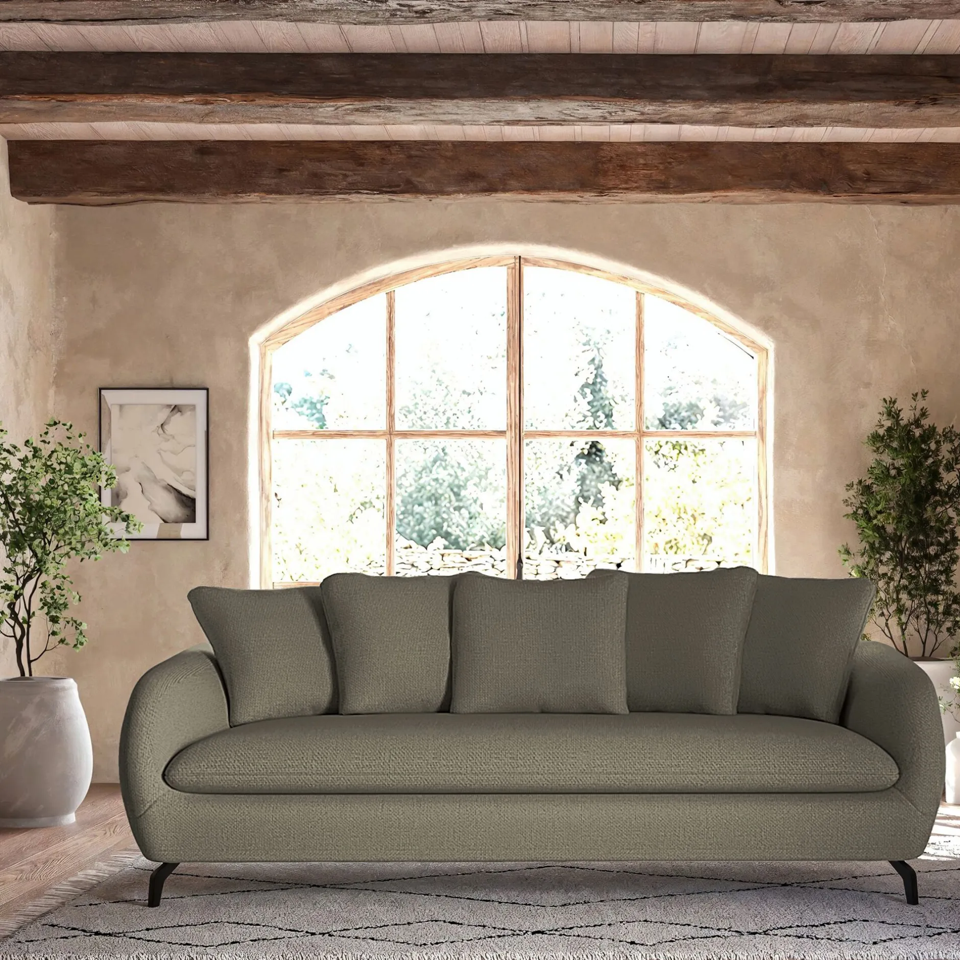 Canapé 4 Places*alinea Canapé 4 places fixe en tissu doux - garrigue Vert