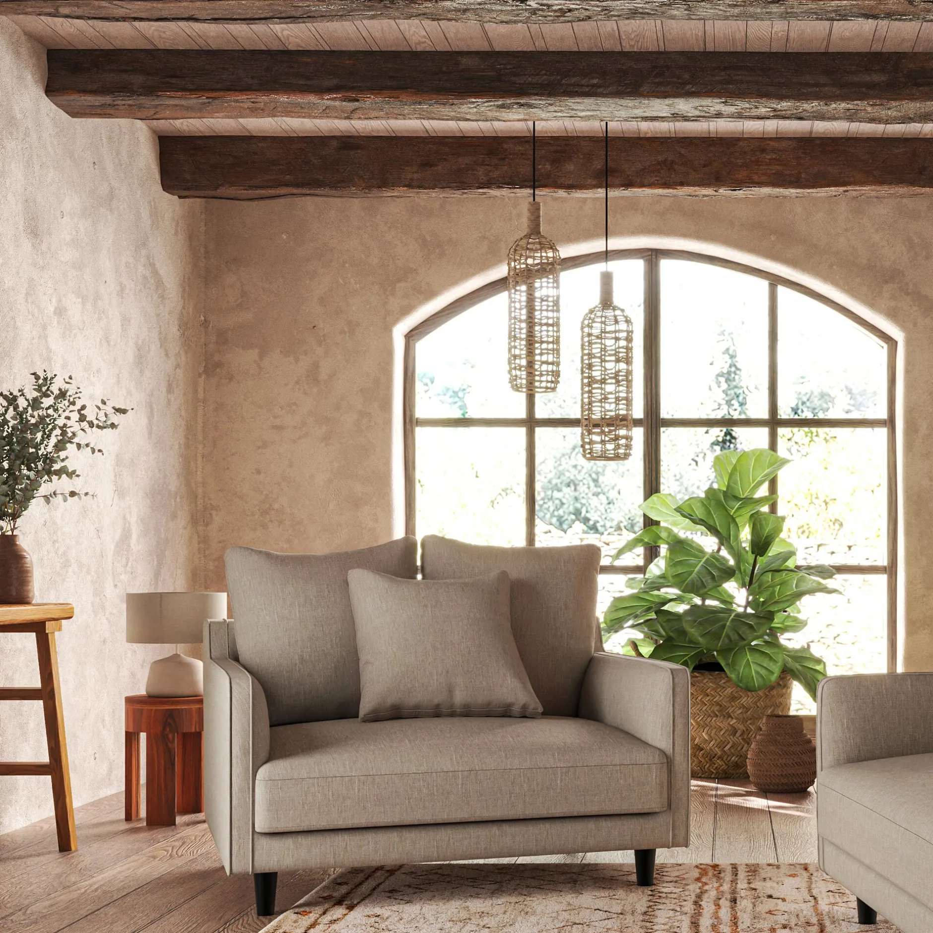 Petit Canapé*alinea Canapé 1.5 places fixe en tissu mixte - Beige alpilles