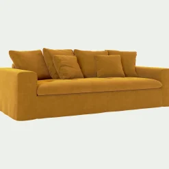 Canapé En Velours|Canapé 4 Places*alinea Canapé 4 places fixe en velours - Jaune argan