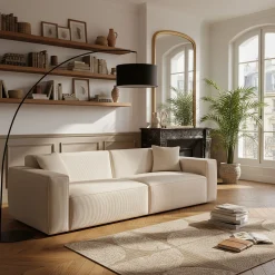 Canapé En Velours|Canapé 4 Places*alinea Canapé 4 places fixe en velours côtelé azores - Beige