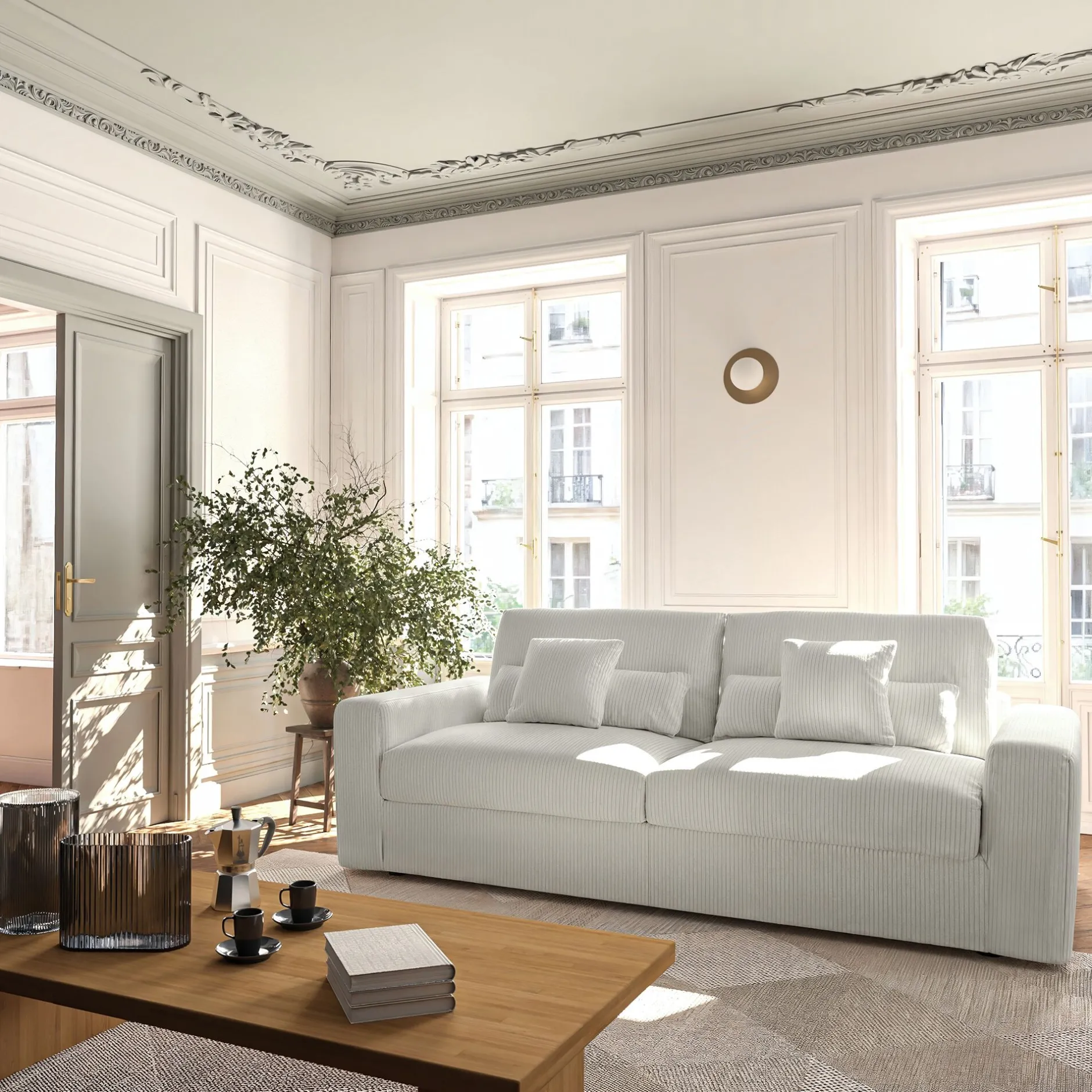 Canapé En Velours|Canapé 5 Places*alinea Canapé 5 places fixe en velours côtelé - borie Gris