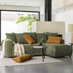 Canapé En Velours|Canapé 4 Places*alinea Canapé conible à angle réversible en velours côtelé - cèdre Vert