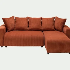 Canapé En Velours|Canapé 4 Places*alinea Canapé convertible à angle réversible en velours côtelé - brun rustrel Marron