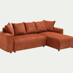 Canapé En Velours|Canapé 4 Places*alinea Canapé convertible à angle réversible en velours côtelé - brun rustrel Marron