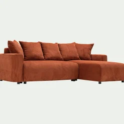 Canapé En Velours|Canapé 4 Places*alinea Canapé convertible à angle réversible en velours côtelé - brun rustrel Marron