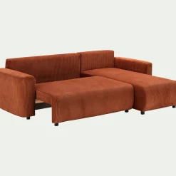 Canapé En Velours|Canapé 4 Places*alinea Canapé convertible à angle réversible en velours côtelé - brun rustrel Marron