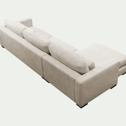 Canapé En Velours|Canapé 4 Places*alinea Canapé d'angle chaise longue gauche fixe en velours côtelé Azores - Beige