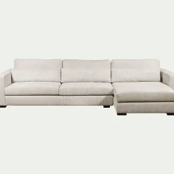 Canapé 4 Places|Canapé Fixe*alinea Canapé d'angle chaise longue droite fixe en velours côtelé Azores - Beige