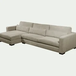Canapé En Velours|Canapé 4 Places*alinea Canapé d'angle chaise longue gauche fixe en velours côtelé Azores - gris Taupe