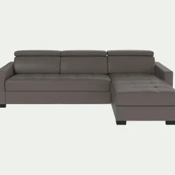 Canapé En Cuir|Canapé Convertible*alinea Canapé d'angle convertible en cuir avec accoudoirs 15cm - taupe Gris