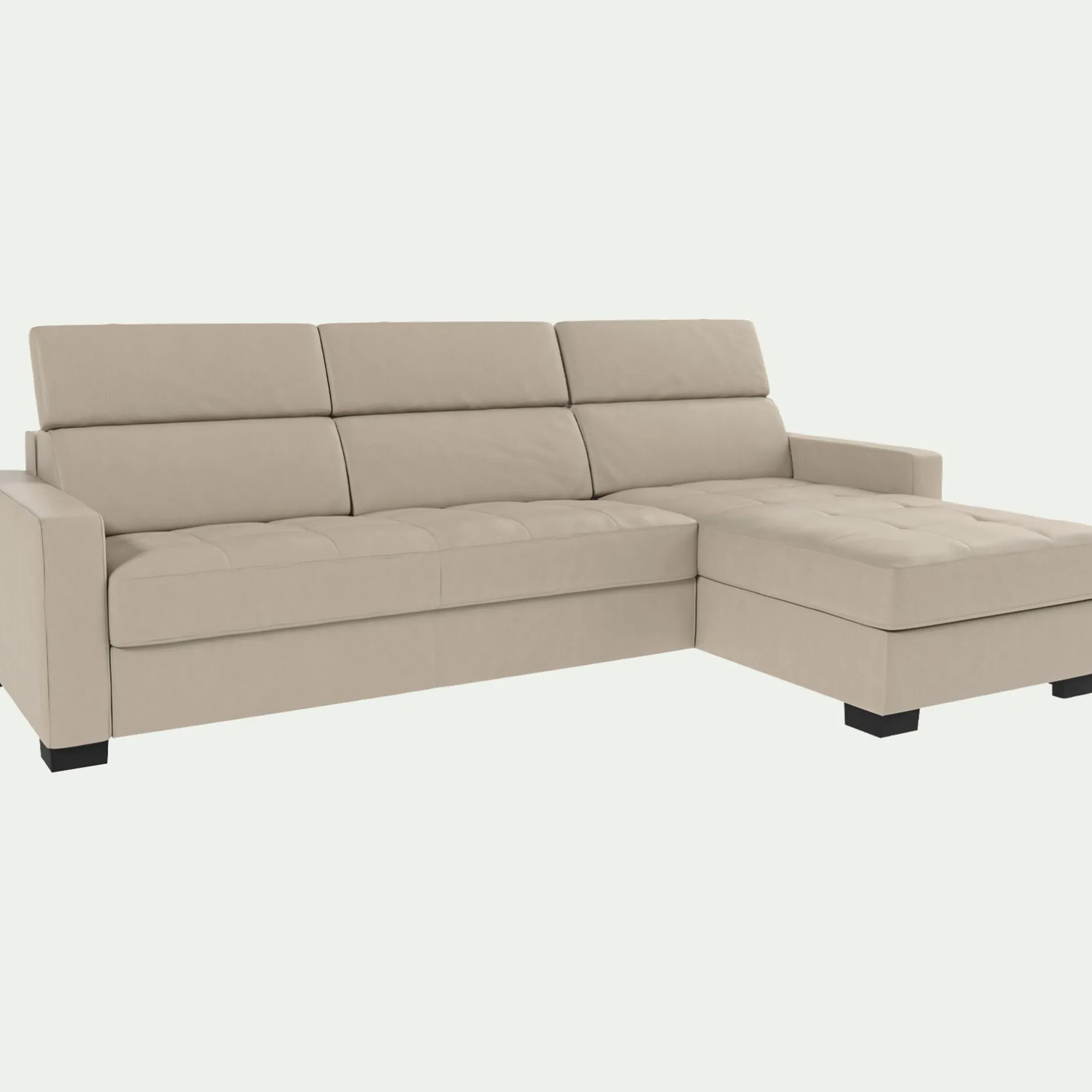 Canapé En Cuir|Canapé 3 Places*alinea Canapé d'angle convertible en cuir avec accoudoirs 15cm - Beige