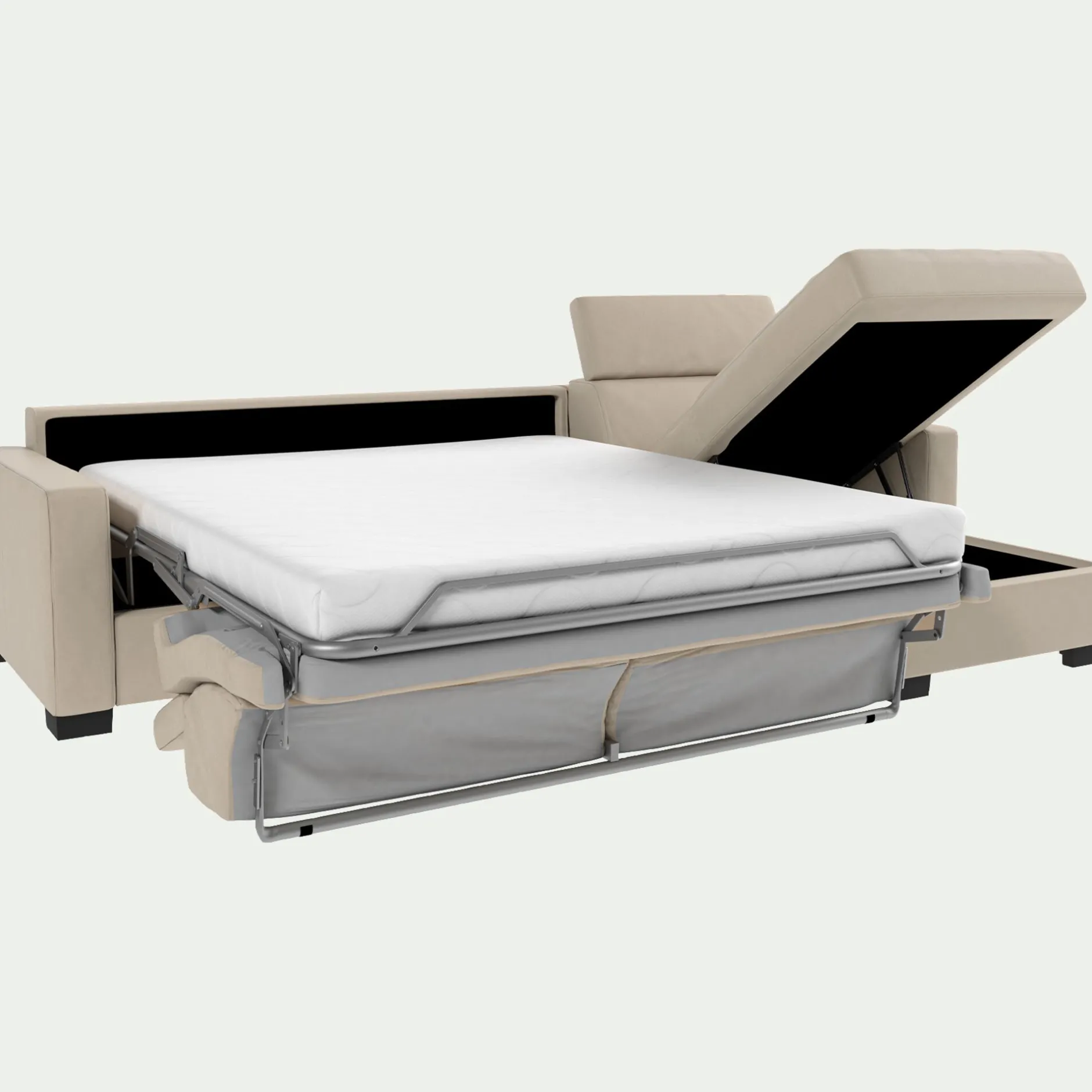 Canapé En Cuir|Canapé 3 Places*alinea Canapé d'angle convertible en cuir avec accoudoirs 15cm - Beige