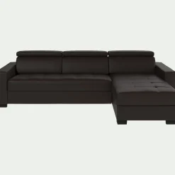 Canapé En Cuir|Canapé Convertible*alinea Canapé d'angle convertible en cuir avec accoudoirs 20cm - Marron