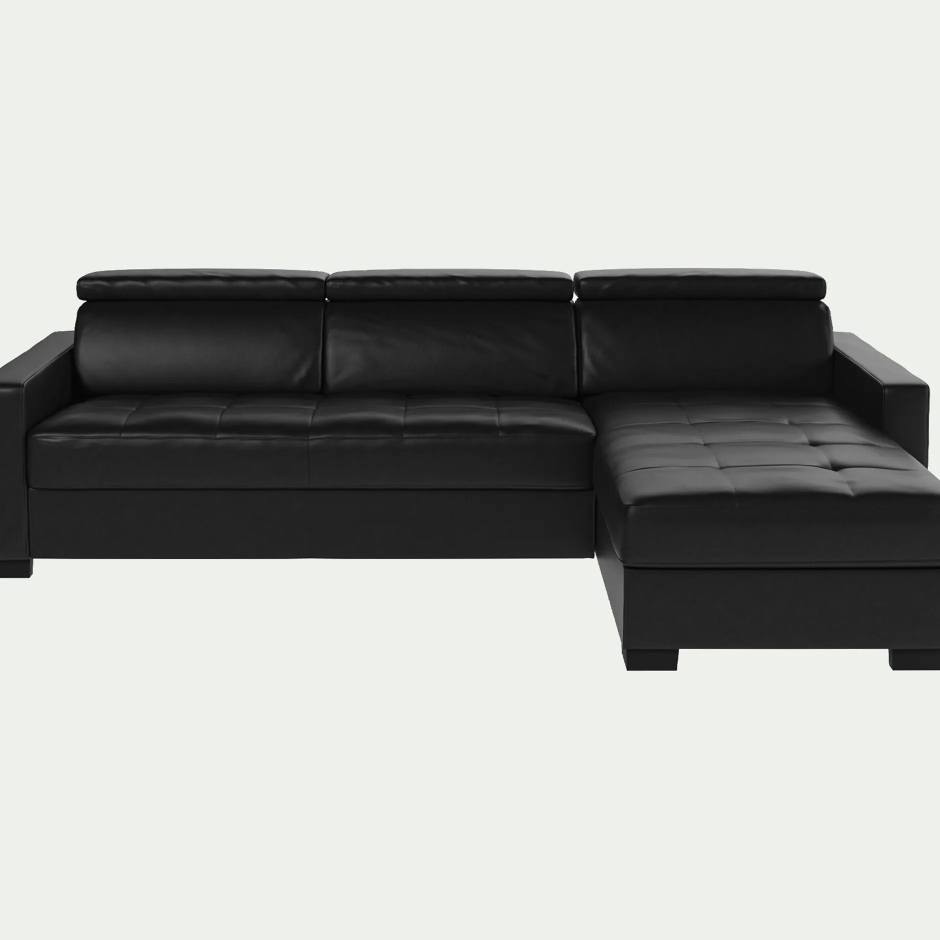Canapé En Cuir|Canapé Convertible*alinea Canapé d'angle convertible en cuir avec accoudoirs 15cm - Noir