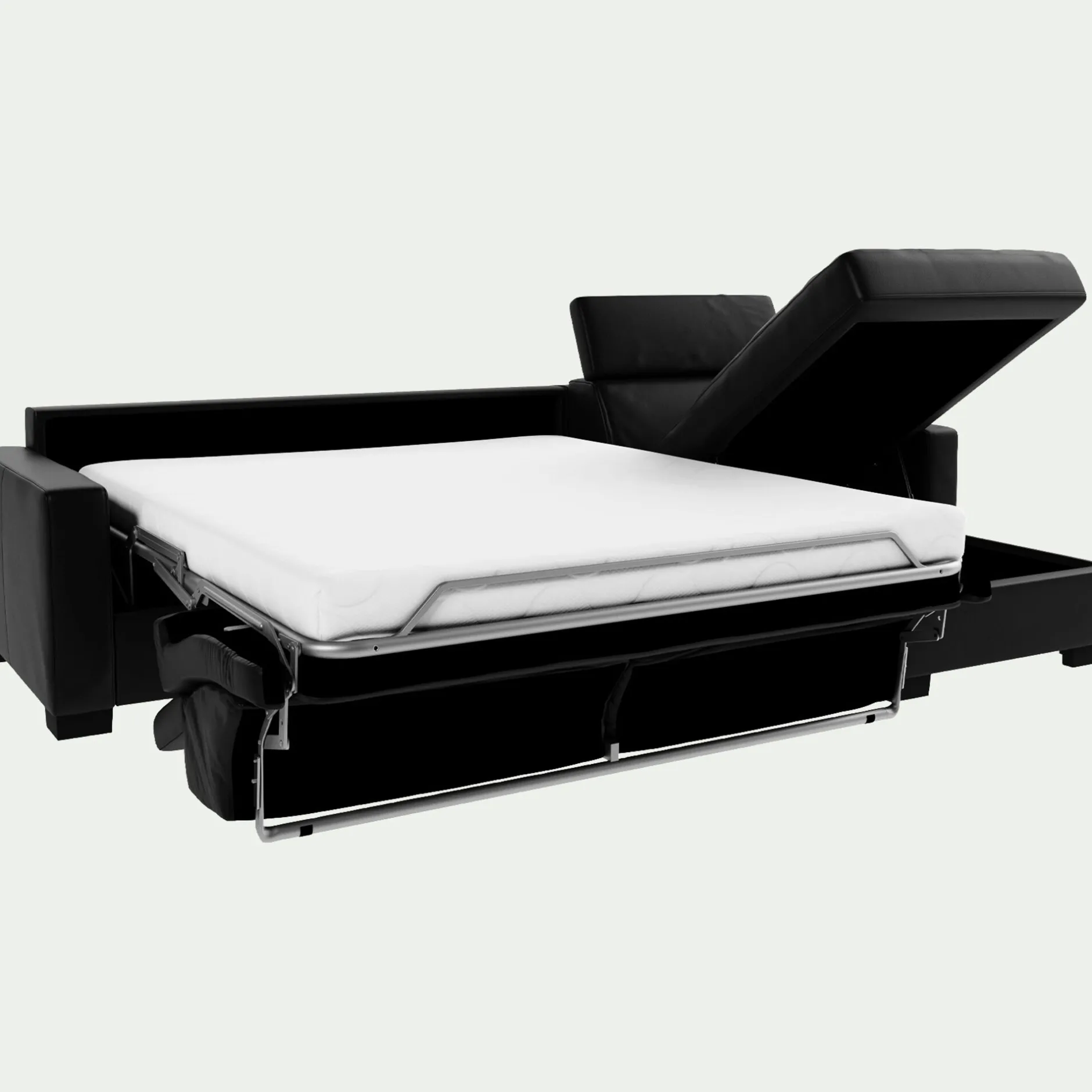 Canapé En Cuir|Canapé Convertible*alinea Canapé d'angle convertible en cuir avec accoudoirs 15cm - Noir