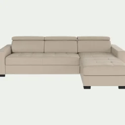Canapé En Cuir|Canapé 3 Places*alinea Canapé d'angle convertible en cuir avec accoudoirs 20cm - Beige