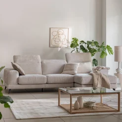 Canapé 4 Places|Canapé D'Angle*alinea Canapé d'angle droit avance recule en tissu doux - Beige