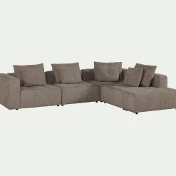Canapé 4 Places|Canapé Modulable*alinea Canapé d'angle droit avec pouf en tissu Benjo - vesuve Gris