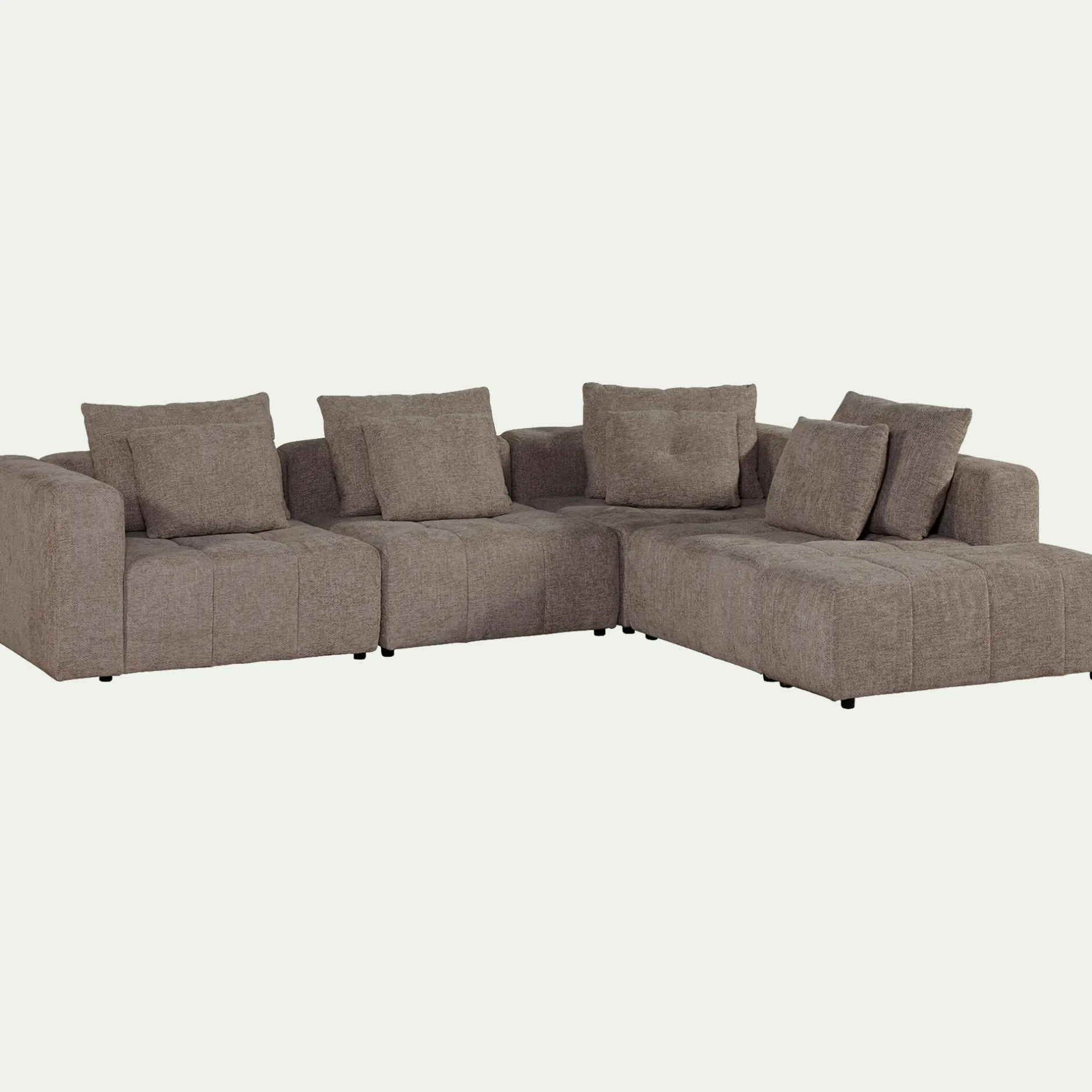 Canapé 4 Places|Canapé Modulable*alinea Canapé d'angle droit avec pouf en tissu Benjo - vesuve Gris