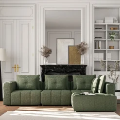 Canapé En Tissu|Canapé 4 Places*alinea Canapé d'angle droit avec pouf en tissu Benjo - cèdre Vert