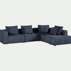 Canapé En Tissu|Canapé 4 Places*alinea Canapé d'angle droit avec pouf en tissu Benjo - marine Bleu