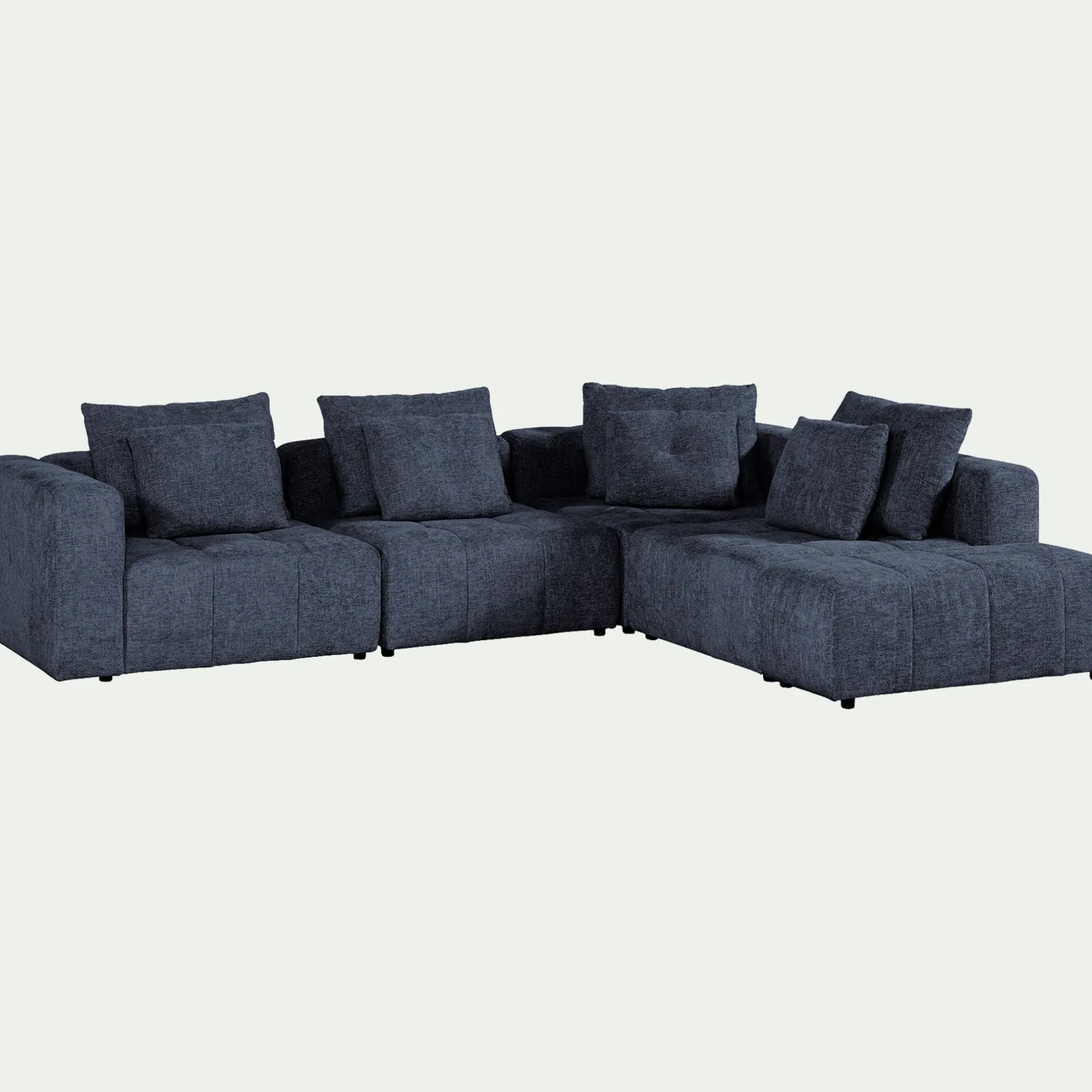 Canapé En Tissu|Canapé 4 Places*alinea Canapé d'angle droit avec pouf en tissu Benjo - marine Bleu