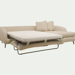 Canapé 4 Places|Canapé Convertible*alinea Canapé d'angle droit convertible en tissu tramé doux - écru Blanc