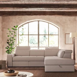 Canapé En Tissu|Canapé 4 Places*alinea Canapé d'angle droit convertible avec coffre en tissu doux - Beige