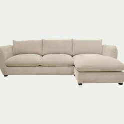 Canapé 5 Places|Canapé Convertible*alinea Canapé d'angle droit convertible en tissu Nature - écru Blanc