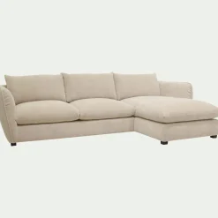 Canapé 5 Places|Canapé Convertible*alinea Canapé d'angle droit convertible en tissu Nature - écru Blanc