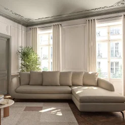 Canapé En Tissu|Canapé 4 Places*alinea Canapé d'angle droit convertible en tissu doux tramé - Beige