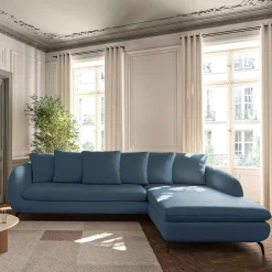 Canapé 4 Places|Canapé Convertible*alinea Canapé d'angle droit convertible en tissu doux tramé - Bleu