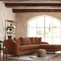 Canapé En Tissu|Canapé 4 Places*alinea Canapé d'angle droit convertible en tissu doux tramé - bleu Marron